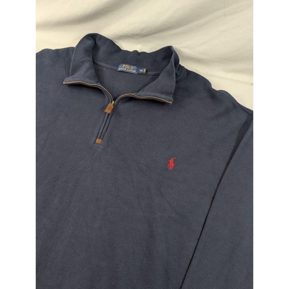 Polo Ralph Lauren Quarter Zip Pullover Mens 4XLT Navy Blue Heavy Cotton Sweater